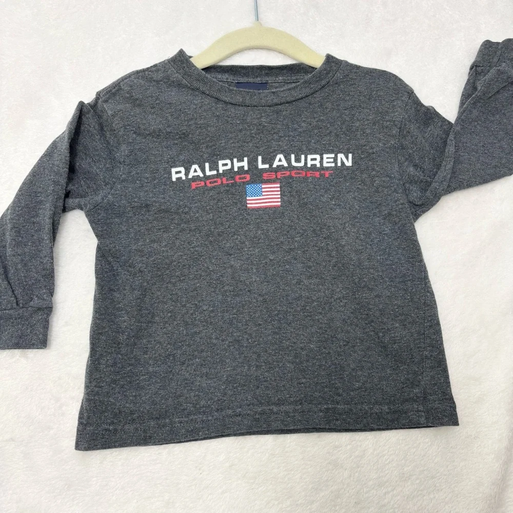 Ralph Lauren Kids Charcoal Long Sleeve USA  Flag Tee Size 2T‎
